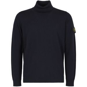 Stone Island - Blauwe Geribbelde Wollen Trui - Heren