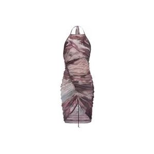 Balmain Short Pastel printed draped tulle dress , Multicolor , Dames , Maat: 2XS