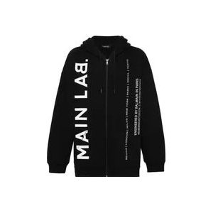 Balmain Zwarte Sweaters met Contrasterend Main Lab Logo , Black , Heren , Maat: M
