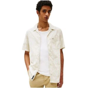 Tommy Jeans - Korte Mouwen Overhemd - Beige - 100% Katoen - Recht