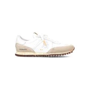 Premiata Beige Suède en Wit Nylon Sneakers , Multicolor , Heren , Maat: 41 EU