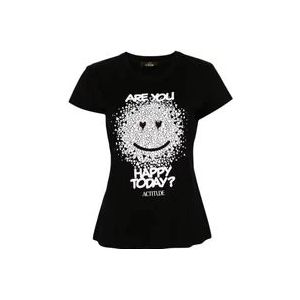 Twinset Zwarte Hart Smiley Print T-shirts en Polos , Black , Dames , Maat: S