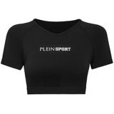 Plein Sport - Seamless Cropped T-shirt V-Neck - Zwart - Dames - Polyamide