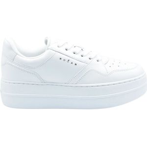 Hogan Witte Leren Veterschoenen voor Vrije Tijd , White , Dames , Maat: 38 EU