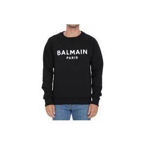 Balmain Logo Print Crewneck Sweatshirt , Black , Heren , Maat: S