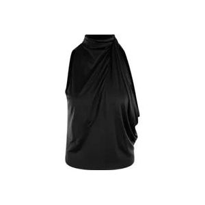 Versace Zwarte mouwloze top met drapering , Black , Dames , Maat: XS
