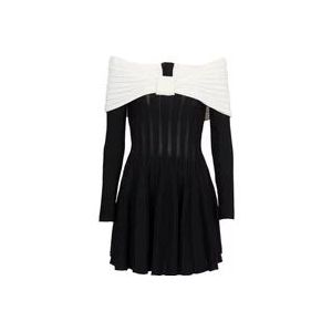 Balmain Skaterjurk met off-shoulder in een gestructureerde gebreide stof , Black , Dames , Maat: M