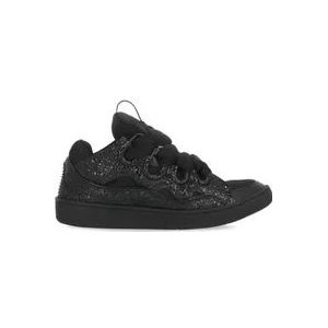 Lanvin Zwarte Leren Stoffen Sneakers Ronde Neus , Black , Heren , Maat: 43 EU