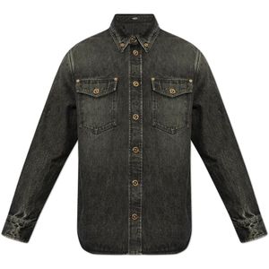 Versace - Overhemd - Grijs - Denim - Lange Mouwen - Twee Zakken