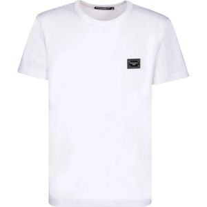 Dolce & Gabbana - Wit Geribbelde Crewneck T-shirt - Heren - Katoen
