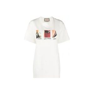 Gucci Fotoprint Katoenen T-shirt , White , Dames , Maat: L