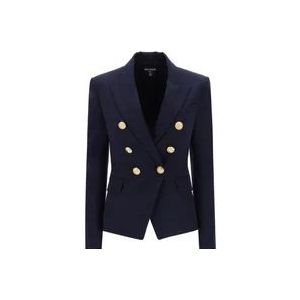 Balmain Dubbelrijige Wollen Blazer , Blue , Dames , Maat: S