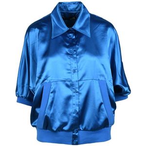 Love Moschino, Dames, Blouses & Shirts, Blauw, Maat: S Poliester,