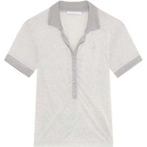 Patrizia Pepe - Metallic Knit Polo Shirt - Wit - Dames - Korte Mouwen