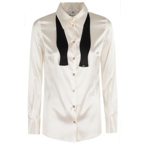 Elisabetta Franchi, Dames, Blouses & Shirts, Beige, Maat: 2XL Satijn,