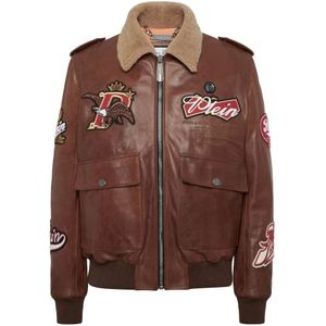 Philipp Plein, Heren, Jassen, Bruin, Maat: S Leer,