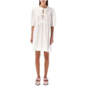 Ganni Witte A-lijn Mini Jurk met Strikken , White , Dames , Maat: M