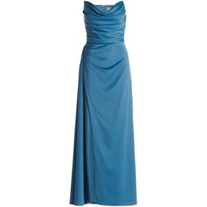Vera Mont - Avondjurk - Blauw - Elegante Plooien, Stijlvolle Strik, Verleidelijke Split