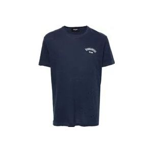 Dsquared2 Navy Blue Logo Print T-shirts , Blue , Heren , Maat: XL