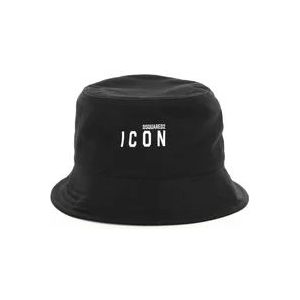 Dsquared2 Icon Bucket Hat van katoenen gabardine , Black , Heren , Maat: S