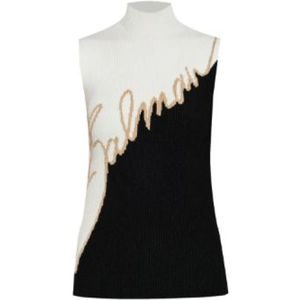 Balmain Zwart en wit gestippelde top , Multicolor , Dames , Maat: XS