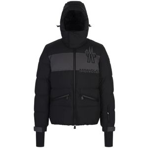 Moncler Zwarte Ski Jas met Bergdetails , Black , Heren , Maat: L