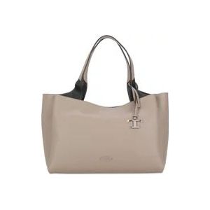 Tod's Beige Leren Schoudertas met Logo , Beige , Dames , Maat: ONE Size