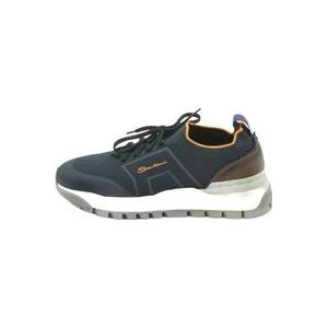 Santoni Stretch Mesh en Leren Lage Sneaker , Blue , Heren , Maat: 43 EU