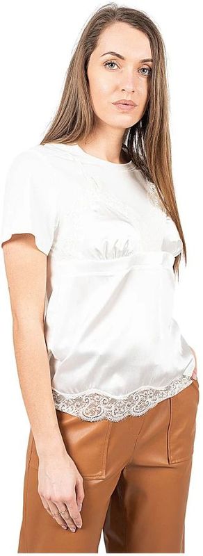 Pinko - T-shirt - Wit - Korte Mouwen - Ronde Hals - Zijde