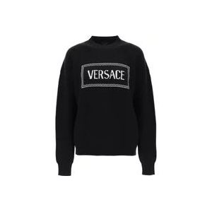 Versace Logo Wollen Trui , Black , Dames , Maat: 2XS