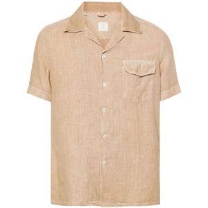 Eleventy, Heren, Overhemden, Beige, Maat: L Linnen,