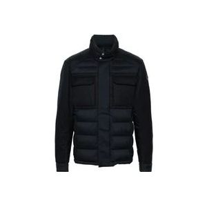 Moncler Blauwe Gewatteerde Jas met Logopatch , Blue , Heren , Maat: 2XL