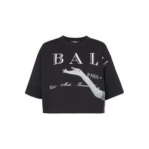Balmain Crop T-shirt met Jolie Madame print , Black , Dames , Maat: S
