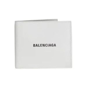 Balenciaga Witte Leren Portemonnee met Logo Print , White , Heren , Maat: ONE Size