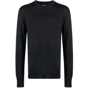 Tom Ford - Minimalistisch Zwart T-shirt - Katoen-Lyocell Mix - Lange Mouwen - Ronde Hals