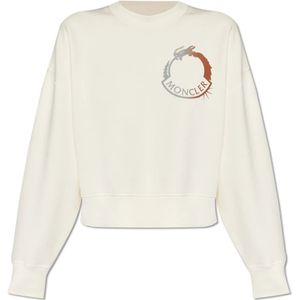 Moncler, Dames, Sweatshirts & Hoodies, Beige, Maat: L Katoen,