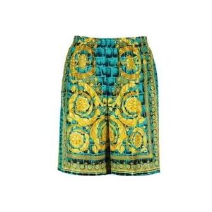 Versace Zijden Baroccodile Print Elastische Taille Shorts , Multicolor , Heren , Maat: L