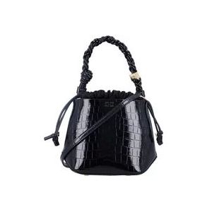 Ganni Zwarte Croc Bucket Bag Handtas , Black , Dames , Maat: ONE Size