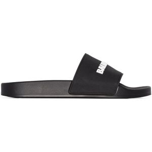 Balenciaga Zwarte Logo Pool Slides Sandalen , Black , Dames , Maat: 35 EU