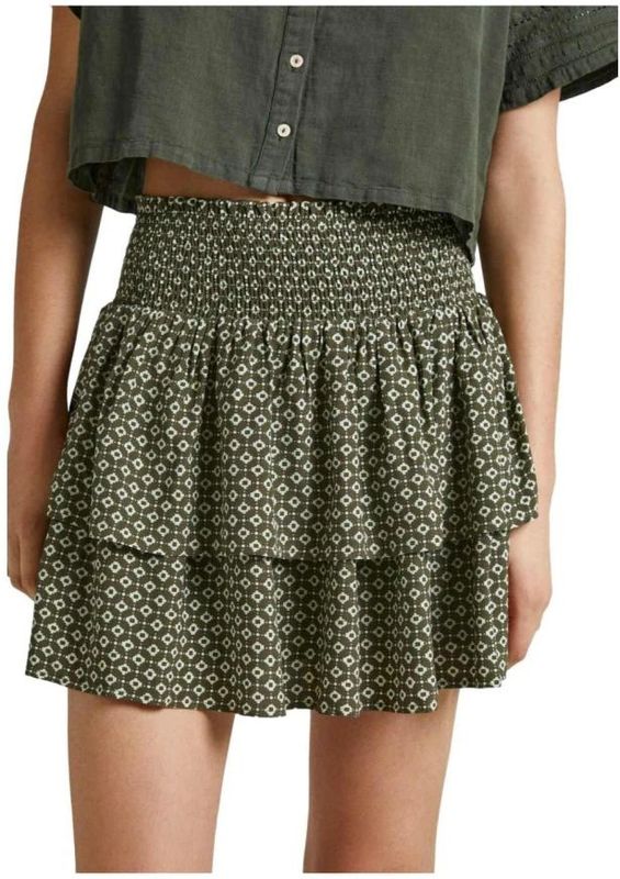Pepe Jeans - Felicita - Rok - Groen - Geometrische Print - Lichtgewicht Stof