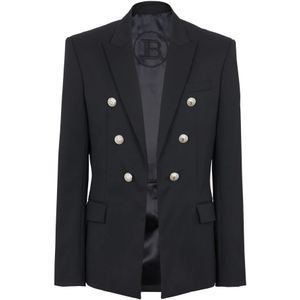 Balmain Wollen 6-knoops jas , Black , Heren , Maat: S