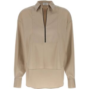 Brunello Cucinelli, Dames, Blouses & Shirts, Beige, Maat: S Katoen,