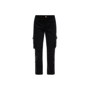 Twinset Zwarte Cargo Jeans met Diamanten Bloemzakken , Black , Dames , Maat: W25