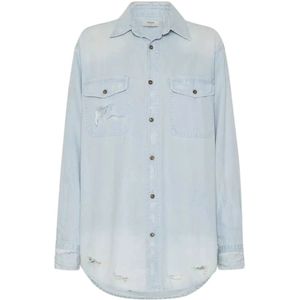 One Teaspoon, Dames, Blouses & Shirts, Blauw, Maat: M Denim,