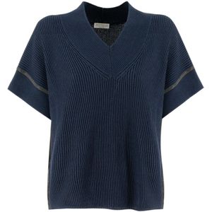 Brunello Cucinelli, Dames, Truien, Blauw, Maat: XL Katoen,
