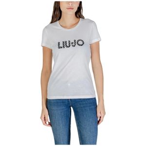 Liu Jo - T-shirt - Wit - Katoen - Dames - Met Strass en Ronde Hals