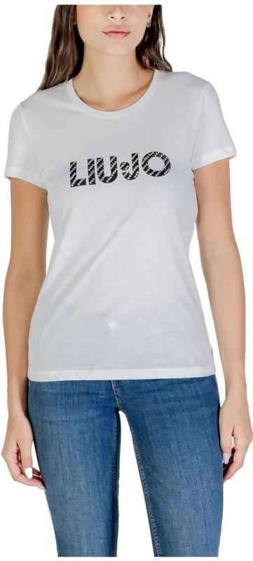 Liu Jo - T-shirt - Wit - Katoen - Dames - Met Strass en Ronde Hals