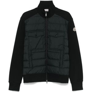 Moncler Zwarte Trui met Gewatteerde Inzetstukken , Black , Heren , Maat: S