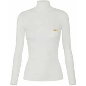 Elisabetta Franchi, Dames, Truien, Beige, Maat: 2XL Leer,