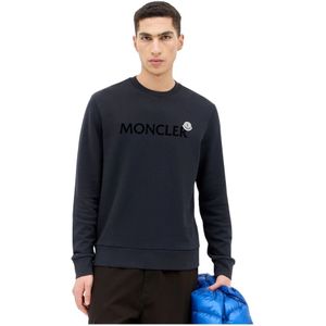 Moncler Katoenen Jersey Logo Patch Sweatshirt , Blue , Heren , Maat: M